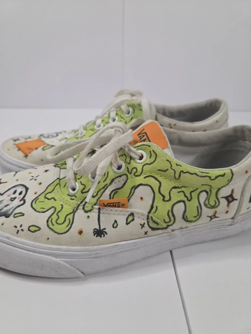 Custom DIY Halloween Hand Painted Vans Size 9 Slime Ghosts Spooky Upcycle